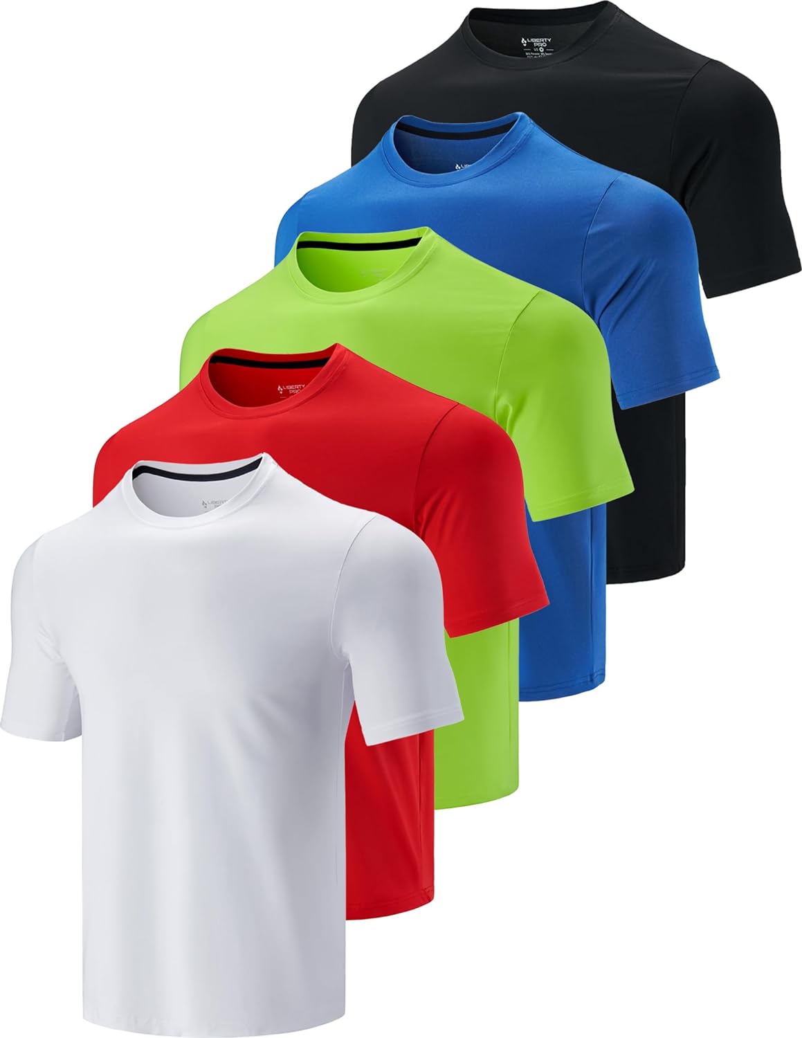 5 Pack Men’s Active Quick Dry Crew Neck T Shirts | Athletic Running Gym Workout Short Sleeve Tee Tops Bulk