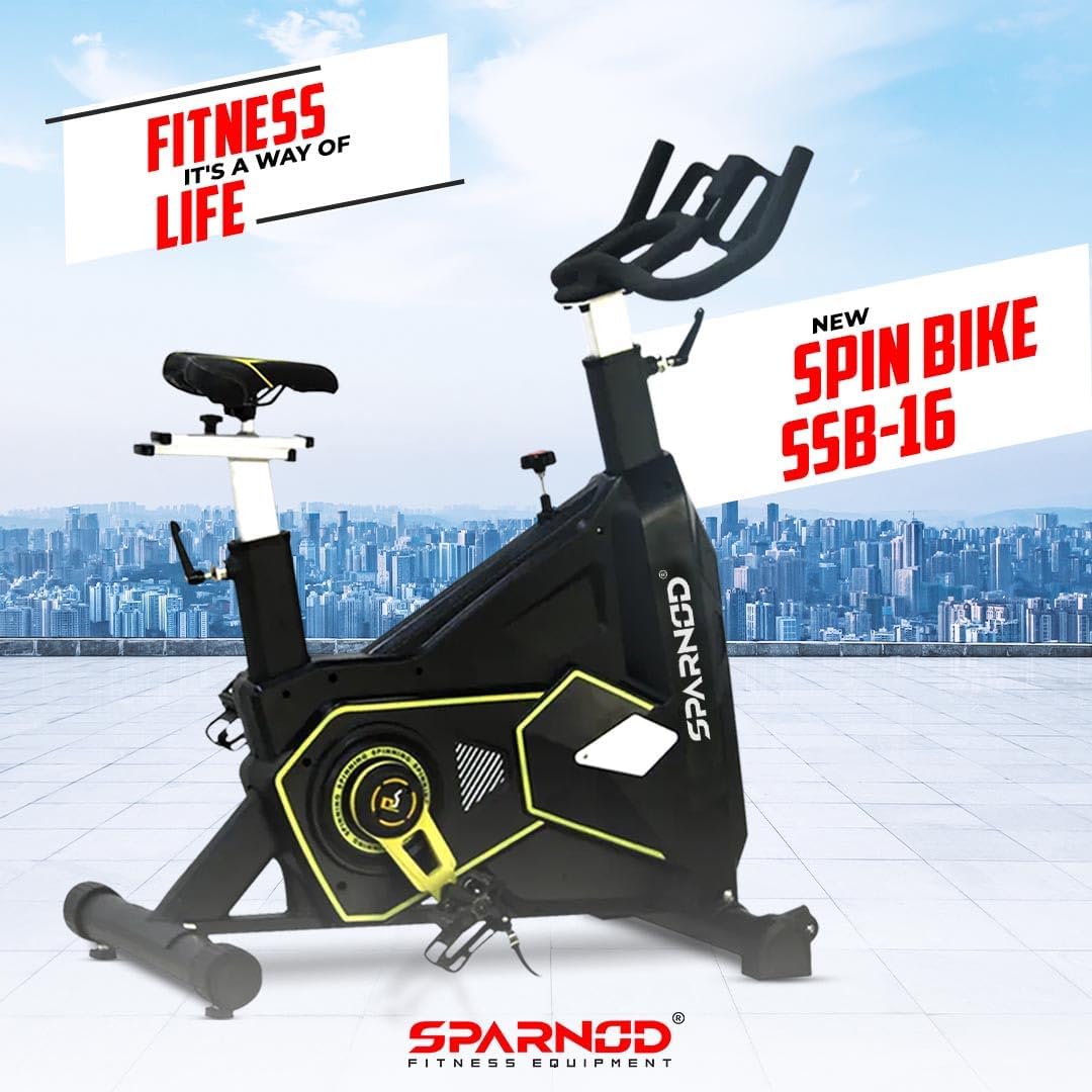 Sparnod Fitness SSB Series Spin Bike Exercise Cycle for Home Gym (Free Installation Service) with Heavy Duty Spinning Flywheel for Natural Road Bicycle Feel - Indoor Stationary Cycling Machine