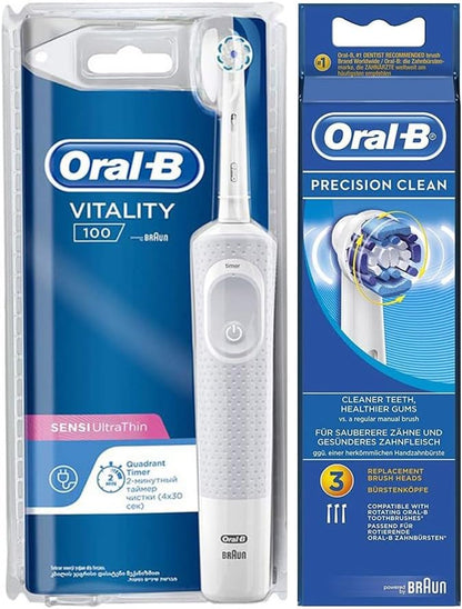 Oral B Vitality D100 CLS Sensi Ultrathin Rechargeable Toothbrush + EB 20-2 Brush Head Bundle