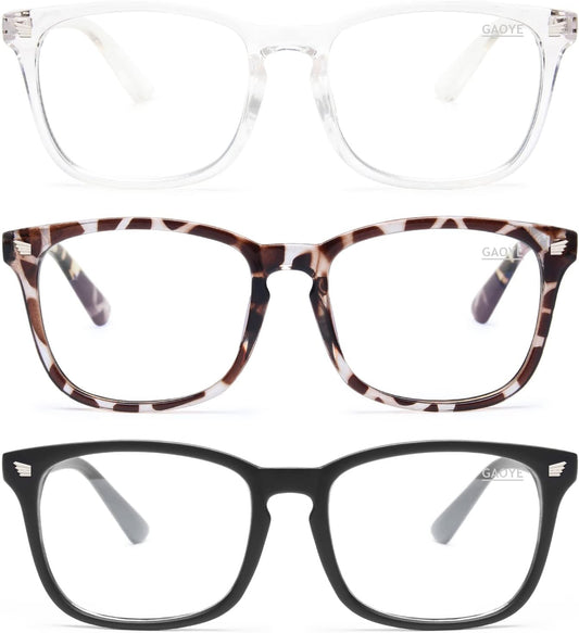 Gaoye 3-Pack Blue Light Blocking Glasses, Fashion Square Fake Nerd Eyewear Anti UV Ray Computer Gaming Eyeglasses Women/Men