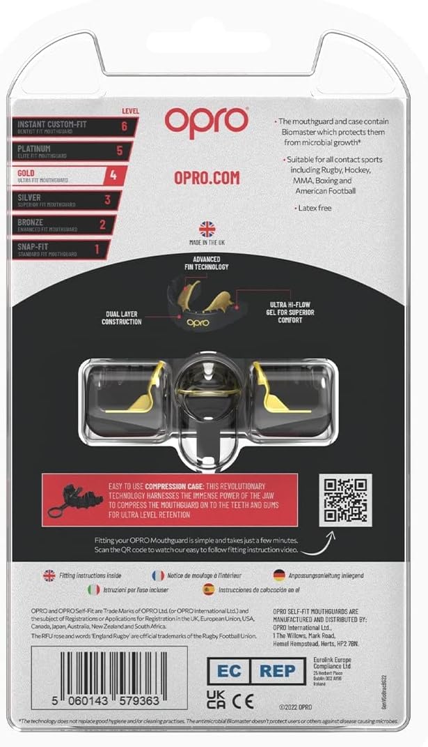 OPRO NEW Gold Braces Level Mouthguard, Adults Sports Mouth Guard, Featuring Revolutionary Fitting Technology for Boxing, Lacrosse, MMA, Martial Arts, Hockey, and All Contact Sports (Blue)