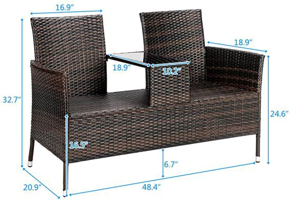 Out Patio Rattan Wicker Furniture with Cushions Double Couple Seat, Love Seat Perfect Front Porch Décor and Garden Poolside Balcony Furniture