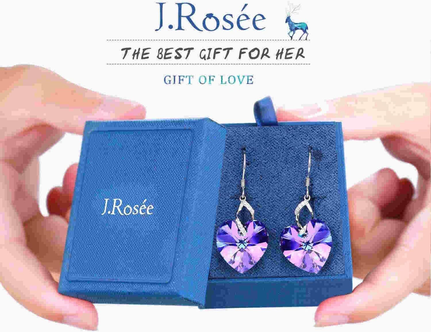 Swarovski Elements Crystal 18K Gold Plated 925 Sterling Silver Pendant Necklace and Studs Earrings J.Rosée Fashion Jewelry Sets for Women Ladies Girls Gift Package