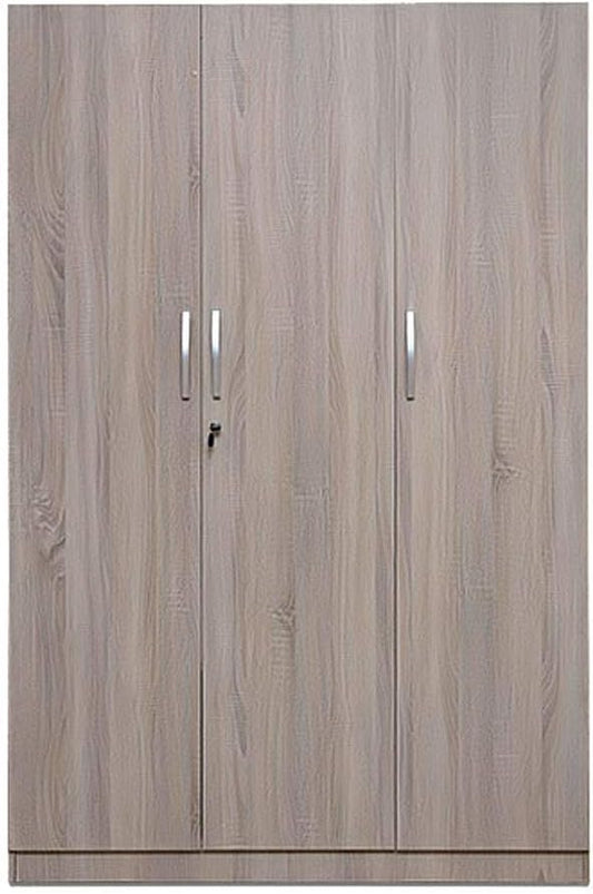 PAN Home Decasta 3 Door Wardrobe, Grey - 180 x 121 x 42 cm