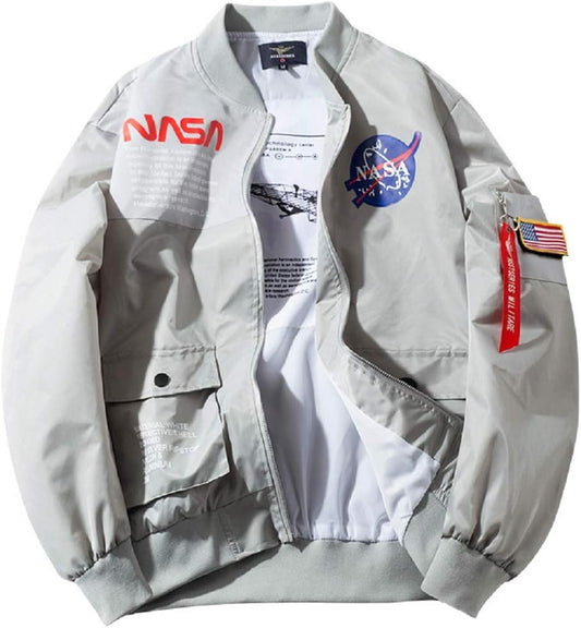 CORIRESHA Mens Apollo NASA Patches Slim Fit Bomber Jackets Windbreaker