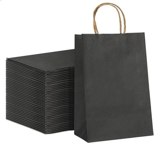 MARKQ 24 Bags Black Paper bags with handles 15 x 11 x 6 cm Small Gift bags for Birthday Party Favors, Weddings, Retail, Shopping, Bridal Shower