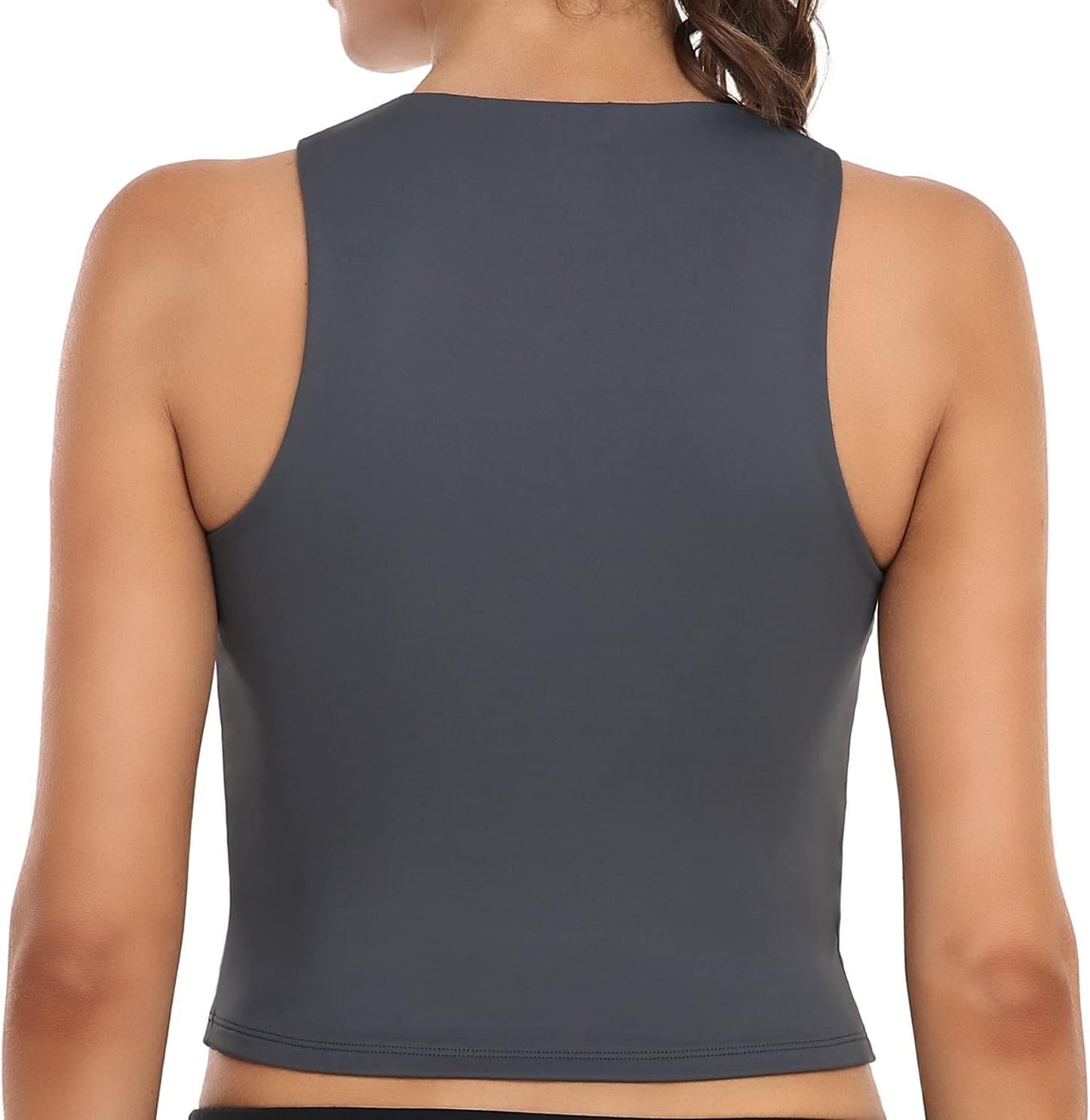 Colorfulkoala Women's High Neck Tank Tops Body Contour Sleeveless Crop Double Lined Yoga Shirts