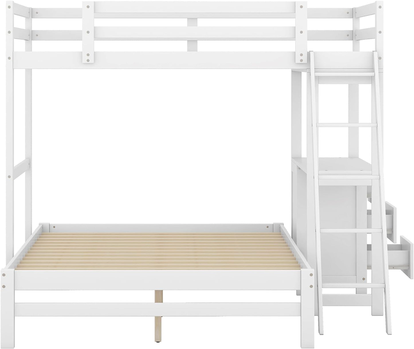 BIADNBZ Twin Over Full Bunk Bed with Built-in Desk and Three Drawers, Wooden Separated High Loftbed and Platform Bedframe, for Kids Teens Adults Bedroom, White