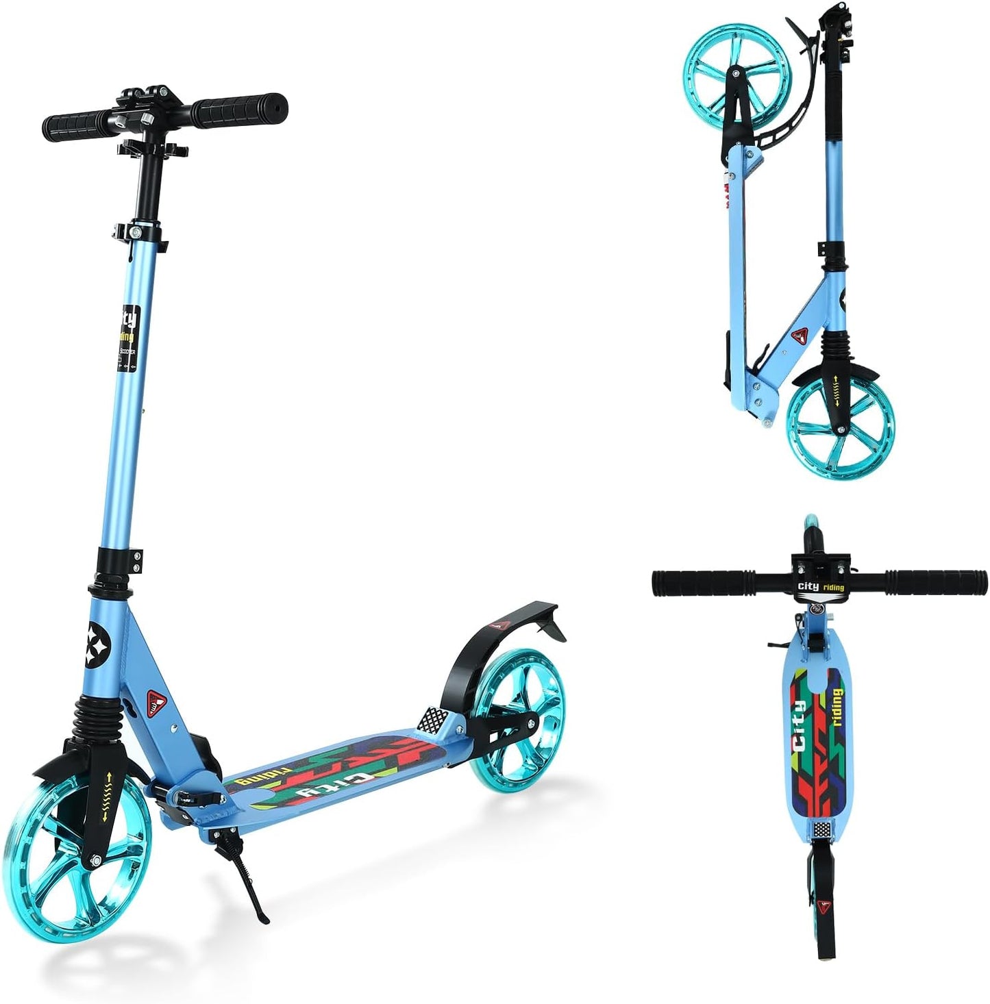 Beauenty 2 Wheels Scooter for Teens, Kick Scooter with Anti-shock Suspension and Adjustable Handlebar for Kids to Adults