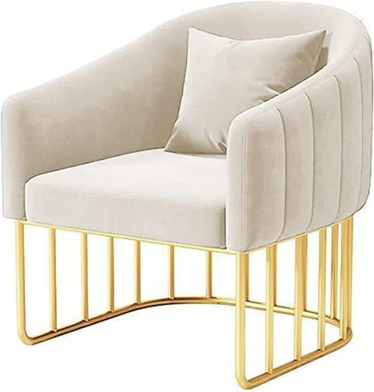 Modern Accent Velvet Chairs Comfy Upholstered Arm Chair Single Sofa With Golden Metal Frame Legs For Living Room Visitor Room (Beige)