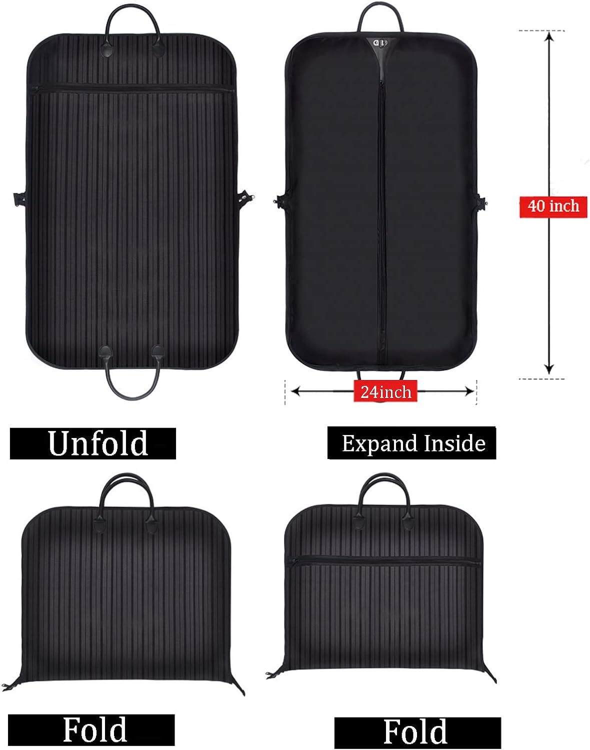 Garment Bags For Travel Business Hanging Clothes Storage Foldable Suit Dress Bag (40 INCH, Black)