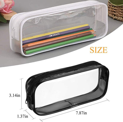 LEKEONE PVC Zipper Clear Pencil Bag, 2 Pieces, Transparent