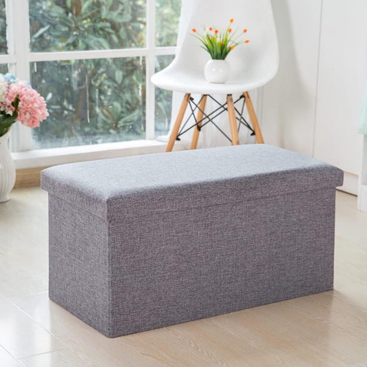 Mofish Foldable Storage Ottoman Bench, Footrest Shoe Bench with 80L Storage Space, Padded Seat for Dorm Living Room, Line Fabric (78 * 38 * 38 CM,Grey)