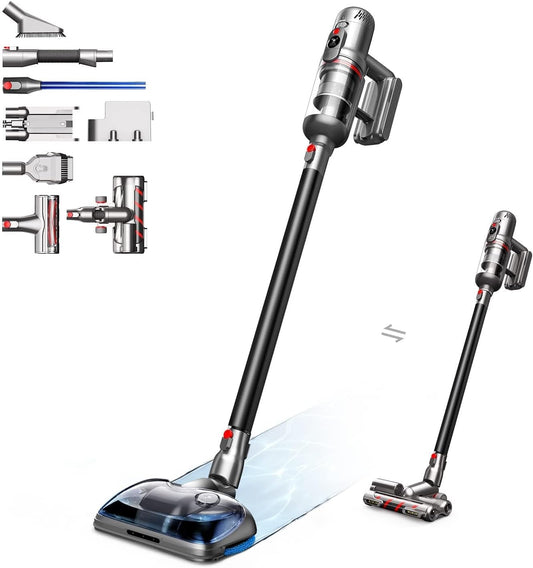 Puppyoo T12 PLUS RINSE 2-in-1 Cordless Stick Mopping Vacuum Cleaner, Multifunction with Wet Mopping Mode,185AW Suction Power,3000mAh Battery Capacity,Up to 70min Runtime,for Hard Floor,Carpet,Pet Hair