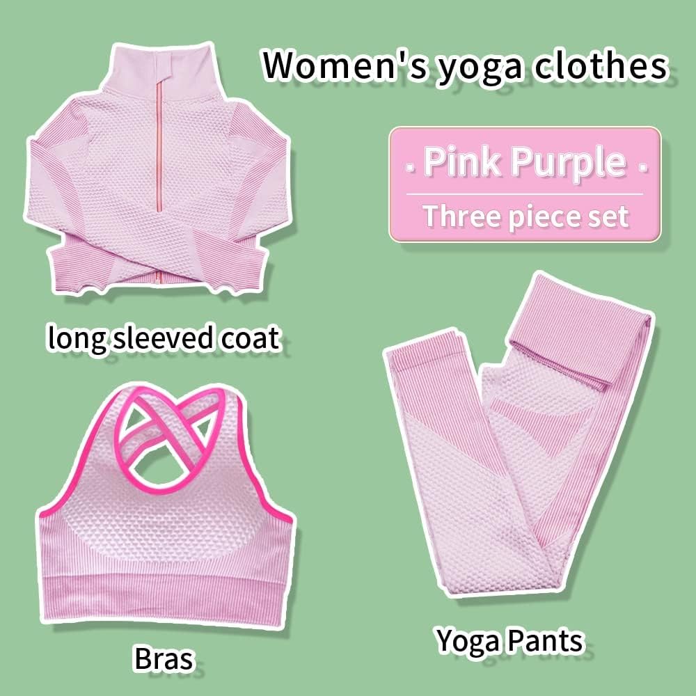 Veriliss 3pcs Gym Clothes for Women Tracksuit Womens Full Set Outfits Workout Joggers Yoga Sportswear Leggings and Stretch Sports Bra Jumpsuits Clothes Sets