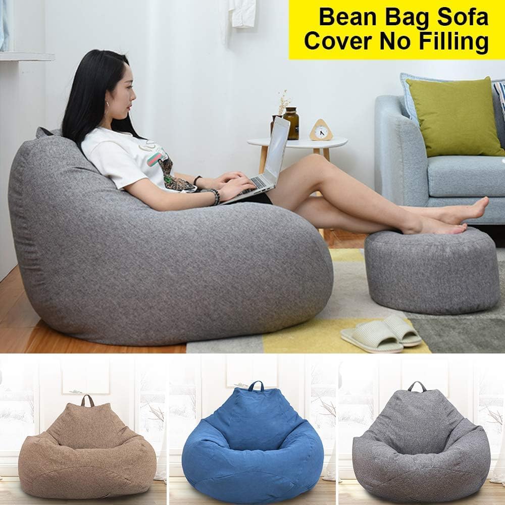 Bean Bag Chair Sofa Cover (No Filler), Lazy Recliner High Back Large Bean Bag Storage Chair Cover Bag,for all ages, No Filler (Blue)