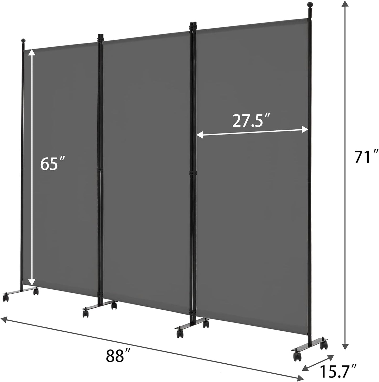 Spurgehom 3 Panel Rolling Room Divider, Folding Partition Privacy Screens, Freestanding Fabric Room Panel, Portable Folding Wall Divider for Office, Room,Restaurant, Hospital (Beige)