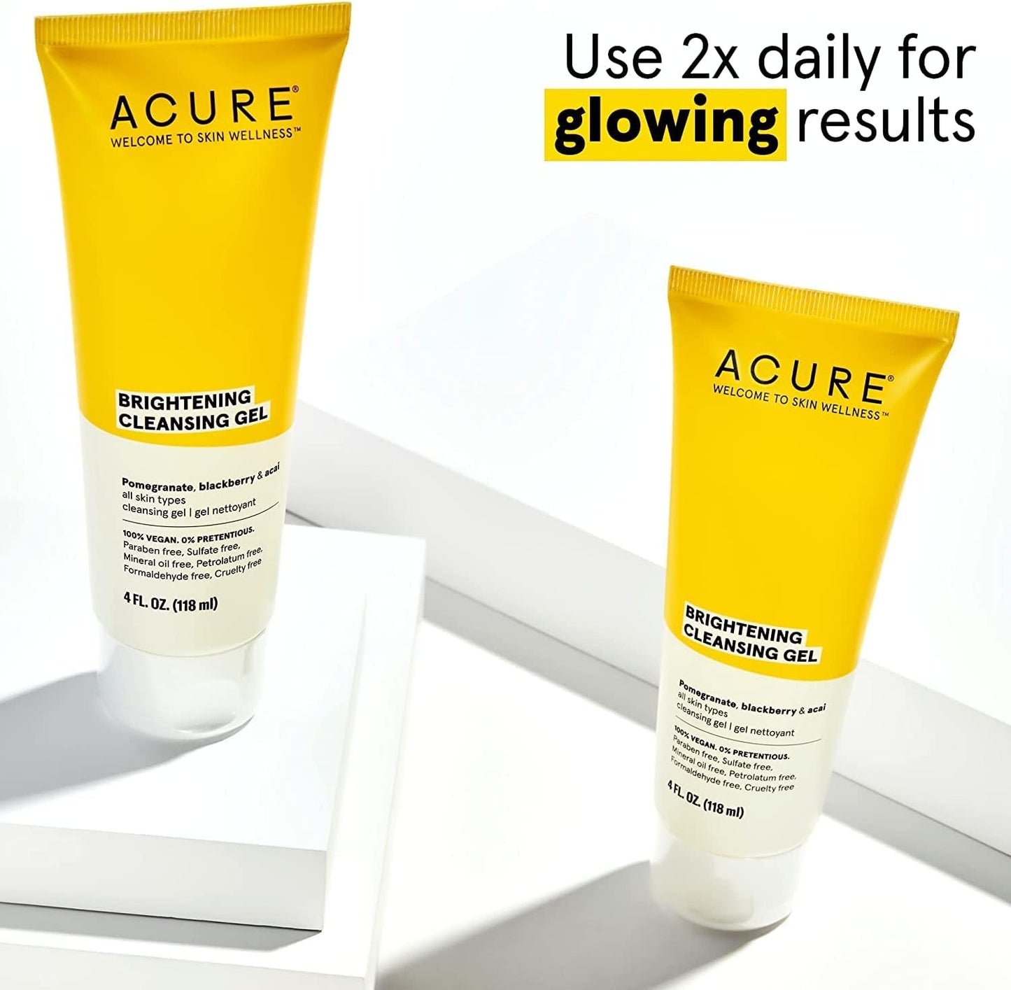 Acure Bestselling Duo Kit - Brightening Facial Scrub & Cleansing Gel - All Skin Types - Cleanse With Pomegranate, Blackberry & Acai - Scrub With Sea Kelp & French Green Clay