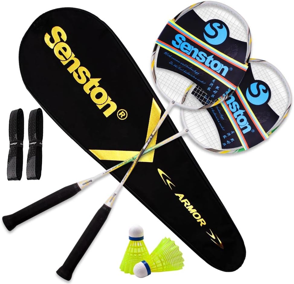 Senston Badminton Rackets Set of 2, Graphite Shaft Badminton Racquets Including Badminton Bag, 2 Badminton Shuttlecock, 2 Racquet Grip