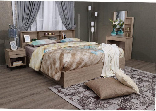 Danube Home Gamorah 5 Pieces Bed Set King Size + Night Stand + Dresser And Stool With Mirror | Comfortable Bedset Full | Sturdy Modern Design Wooden Bed Room Set Furnitures (King, Sonoma Oak)