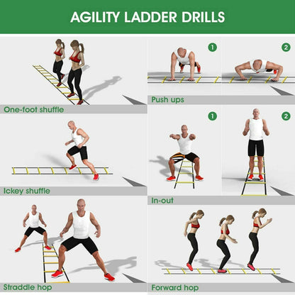 Speed & Agility Training Set, Includes 1 Resistance Parachute & 6m 12-Section Agility Speed Ladder, 4 Steel Stakes, 5 Disc Cones or Football Soccer Training Aid