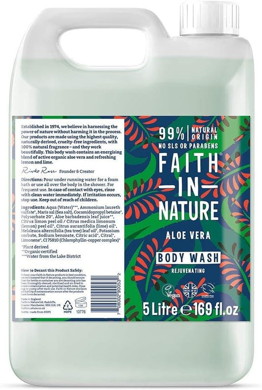 Faith In Nature Natural Aloe Vera Body Wash, Rejuvenating, Vegan & Cruelty Free, No SLS or Parabens, 5L Refill Pack