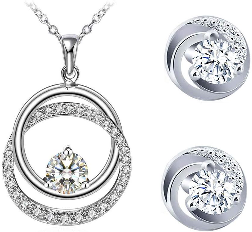 Swarovski Elements Crystal 18K Gold Plated 925 Sterling Silver Pendant Necklace and Studs Earrings J.Rosée Fashion Jewelry Sets for Women Ladies Girls Gift Package