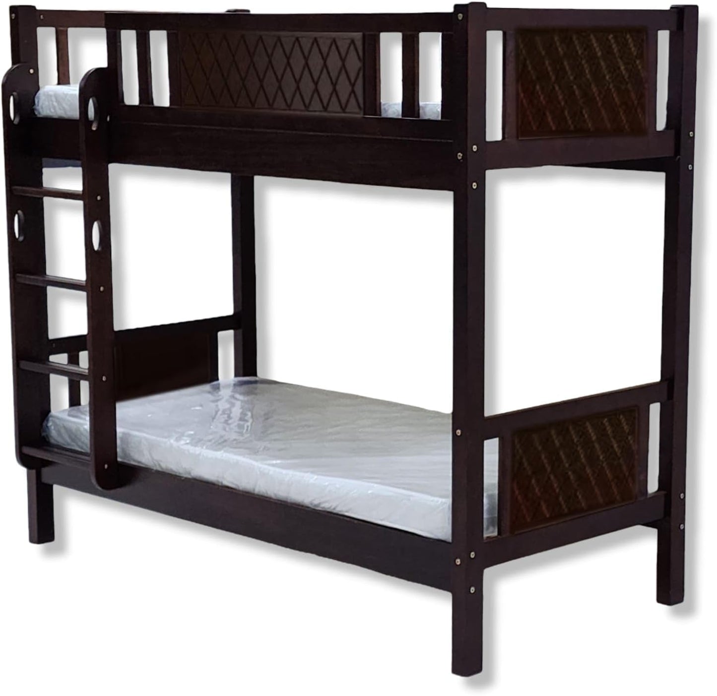 Karnak Heavy Duty Wooden Bunk Bed With Ladder for Kids, Teens, Bedroom, Guest Room Furniture, Solid Wooden Bedframe, Full-Length Guardrail Color (White)