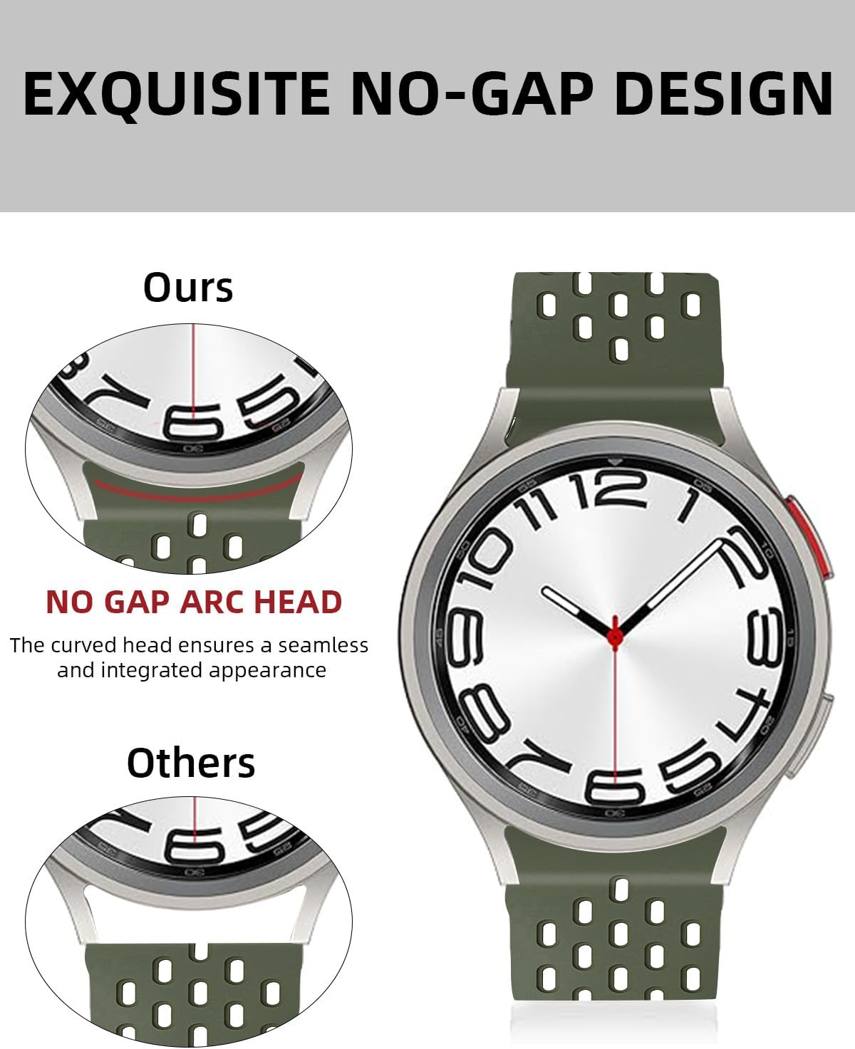 MAKCPOIMER No Gap Watch Band for Samsung Galaxy Watch 6 40mm 44mm/Watch 6 Classic 43mm 47mm/Watch 5 Pro 45mm/Watch 4 Classic 42mm 46mm/Watch 5/4 40mm 44mm, 20mm Breathable Silicone Sport Bands