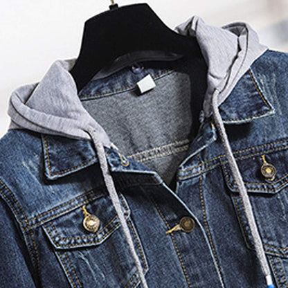 Women Denim Hoodies Coat, Ladies Solid Long Sleeve Button Pocket Jacket Outwear