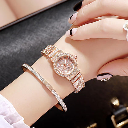 Luxury Womens Watch with Bracelet Gifts Set Rose Gold for Lady Female Elegant Wrist Watches Ladies Stylish Bracelet Watches