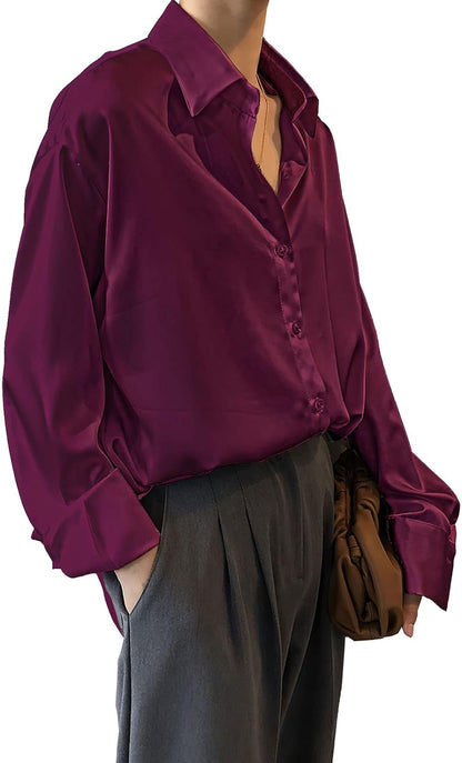 Pantete Womens Satin Silk Button Down Shirt Long Sleeve Casual Office Blouse Top Breathable & Silky