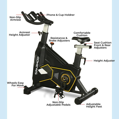 Sparnod Fitness SSB Series Spin Bike Exercise Cycle for Home Gym (Free Installation Service) with Heavy Duty Spinning Flywheel for Natural Road Bicycle Feel - Indoor Stationary Cycling Machine