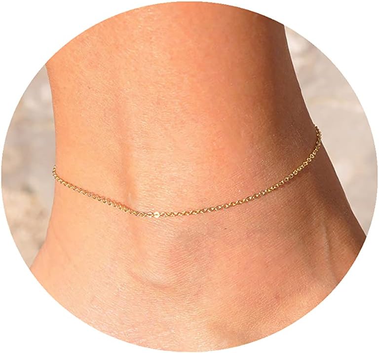 Tasiso Dainty Ankle Bracelets for Women 14K Gold Plated Paper Clip Figaro Satellite Beaded Link Chain Anklets Simple Cuban Lip Chain Anklet Bracelet Summer Beach Foot Jewelry Gift