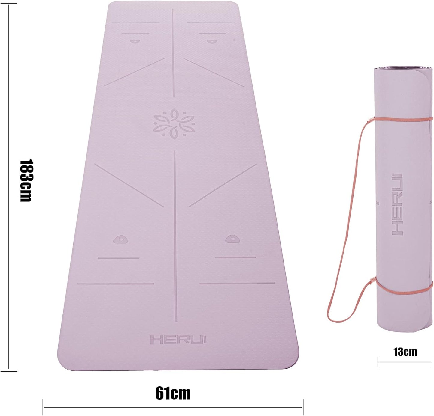 HERUI Yoga Mat Alignment Lines Anti-Slip Exercise Mat with Carrying Bag Fitness Mat for Pilates 183CM*61CM*6MM Thickness for Woman Man Beginners