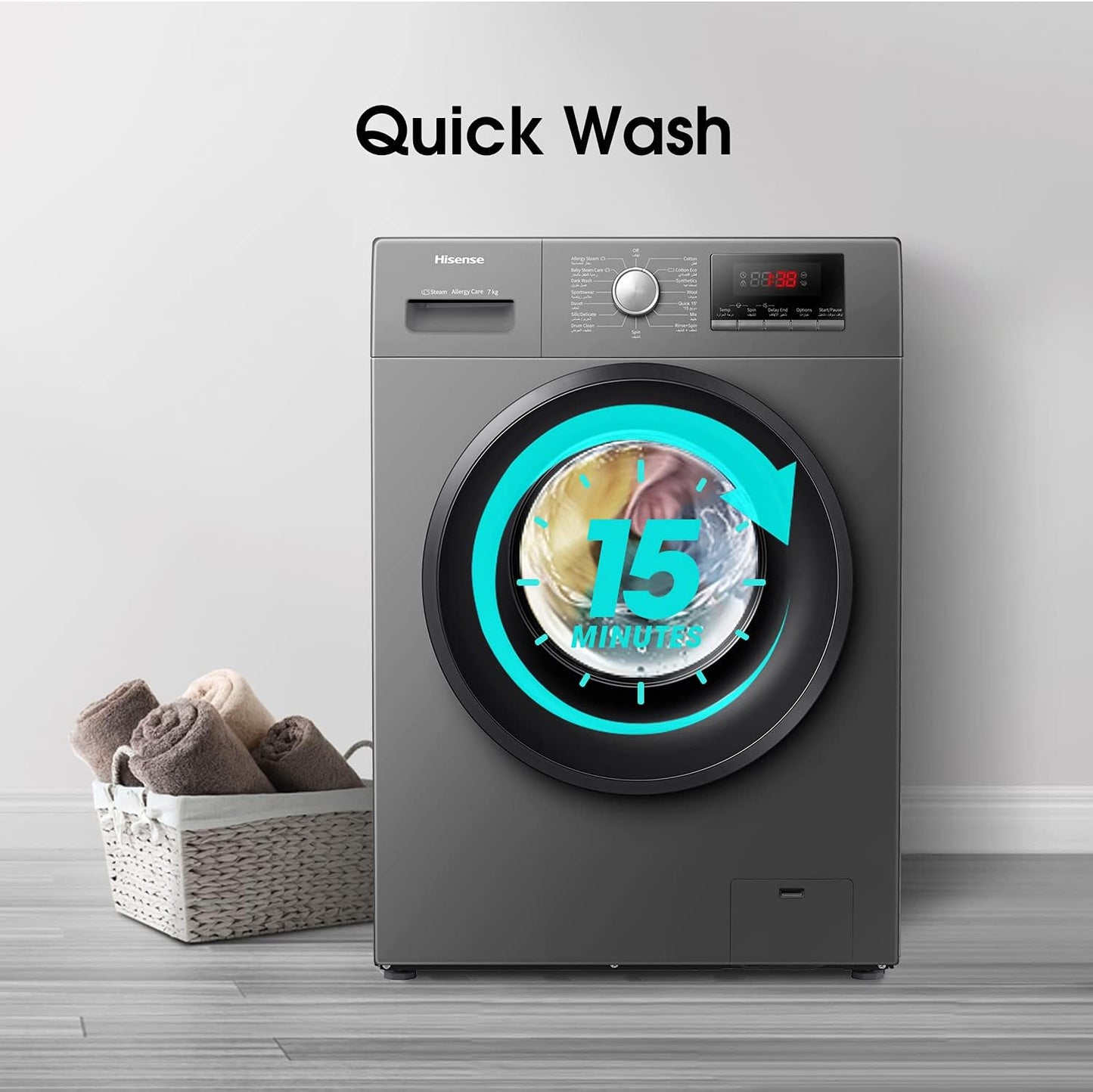 Hisense 7Kg Front Loading Washing Machine 1200 Rpm Silver Model Wfpv7012Mt -1 Years Full Warranty.