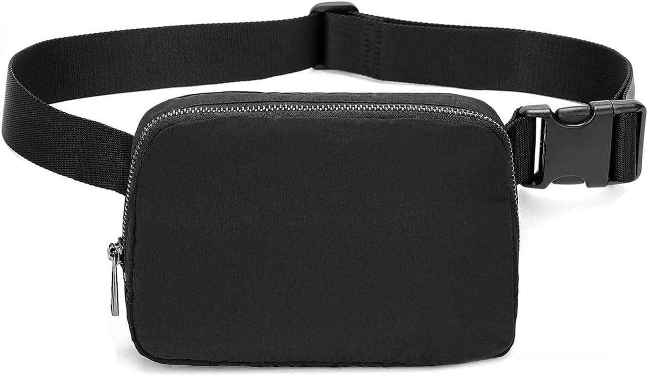 Xspring Running Belt Waist Packs, Large Pocket Waist Bag, Waist Pack Crossbody Bags, Pack with Adjustable Strap for Women, 8 x 2 x 5 inches Bum Bag for Running Hiking Travel Workout (Black)