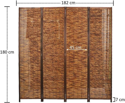 YATAI Wooden Room Dividers and Folding Privacy Screens 4 Panel Foldable Portable Rattan Room Separating Divider,Handwork Wood Mesh Woven Design Room Divider Room Partition Wall Screen.HY2304008