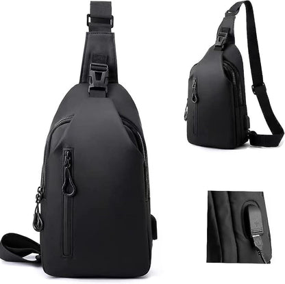 LTLCLZ Sling Crossbody Bag Small Shoulder Backpack for Men，External USB hole design，Waterproof Slim Chest Bags Casual Daypack for Travel Cycling