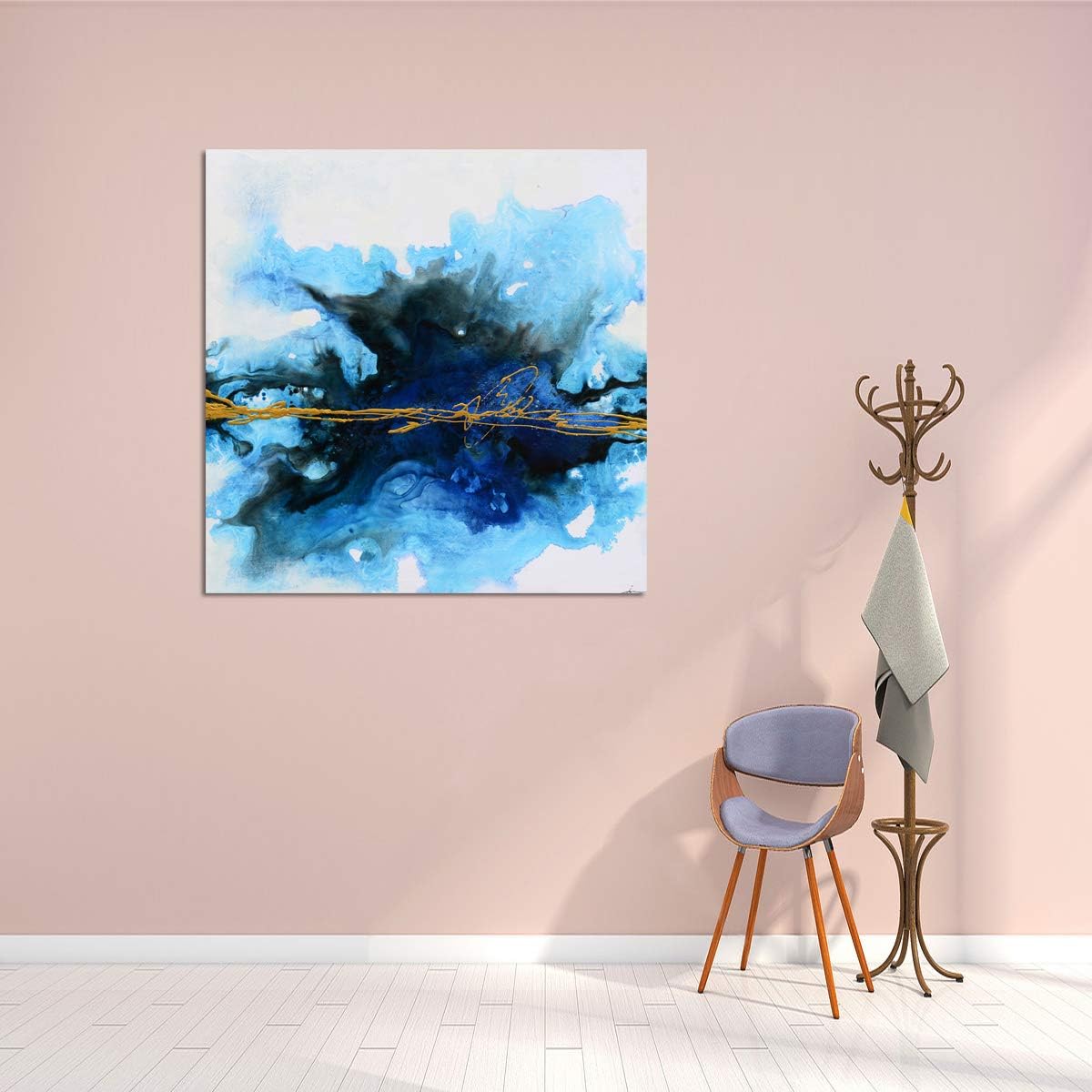 Yihui Arts Abstract Landscape Canvas Art Hand Painted 3D Tree Paintings with Gold Foil for Wall Decor Modern Artwork Pictures Living Room Bedroom Decoration