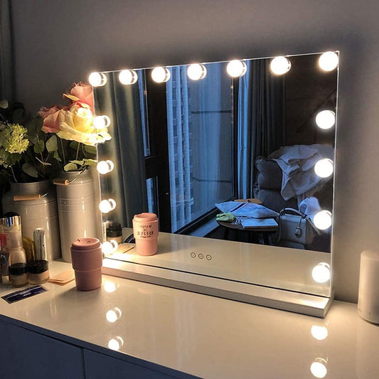 Luckyrao Vanity Mirror with Lights,Makeup Mirror with Lights, Hollywood Lighted Mirror with 15 Dimmable LED Bulbs,3 Colors Modes,Touch Control,DUSB Charging Port,Metal Frame,White