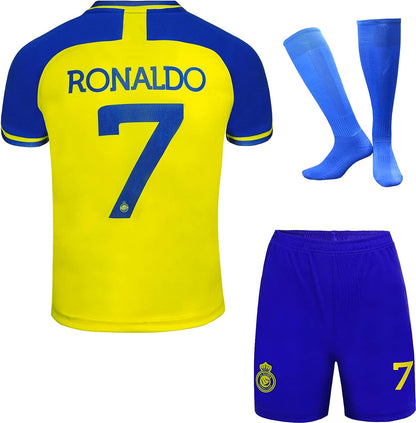 Soft Gardin Ronaldo No #7 Nassr Riyadh Al Home Football Soccer Jersey/Shorts Socks Gift Set Youth Sizes