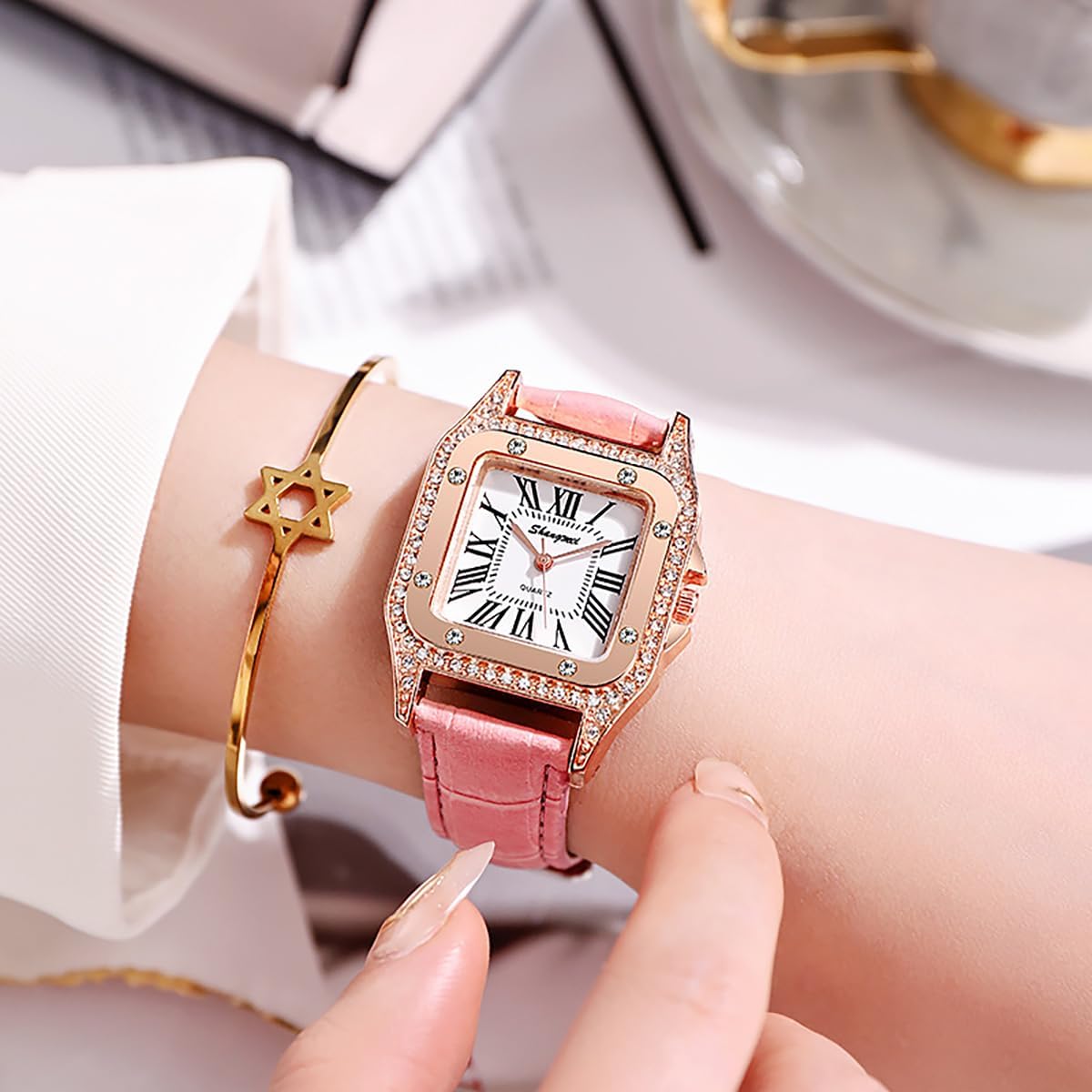 Luxury Womens Watch with Bracelet Gifts Set Rose Gold for Lady Female Elegant Wrist Watches Ladies Stylish Bracelet Watches