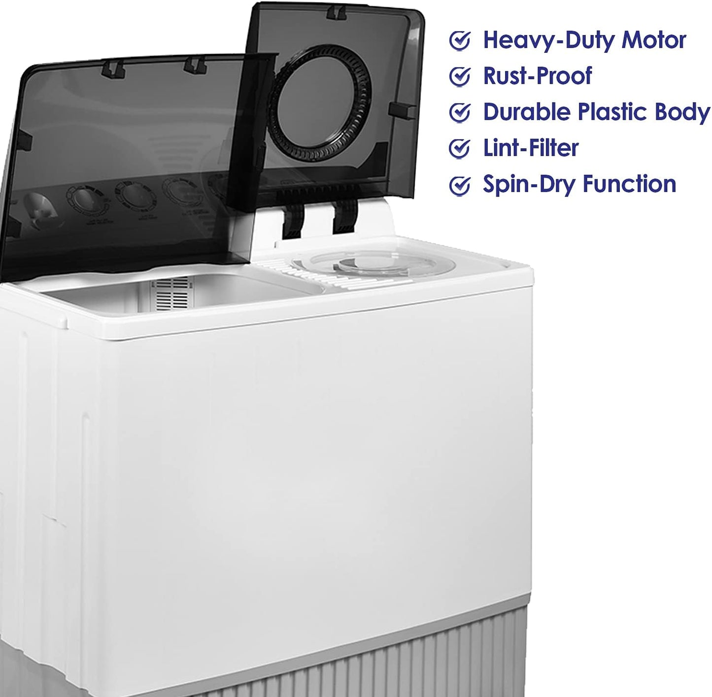 Super General 20 kg Twin-tub Semi-Automatic Washing Machine, White/Black, efficient Top-Load Washer with Lint Filter, Spin-Dry, SGW-2056, 102 x 62 x 105 cm, 1 Year Warranty