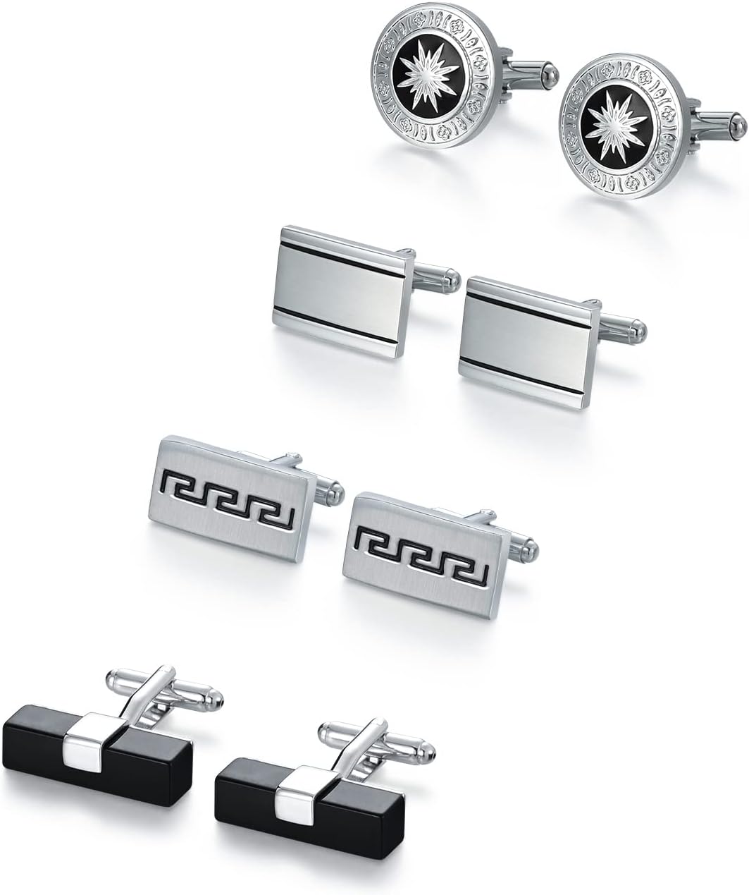 UJOY 4 Pairs Men's Cufflinks of Fashion and Simple Design with Luxury Gift Box for Men's Business Daily or Important Occasion