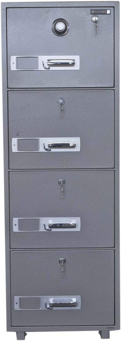 Mahmayi Secureplus 680-4Dk 4 Drawer Fire Filing Cabinet 222Kgs - Secure Steel Safe with Centralized Lock, Stylish Grey Finish for Office Use and Document Protection (4 Drawers, Key + Dial)