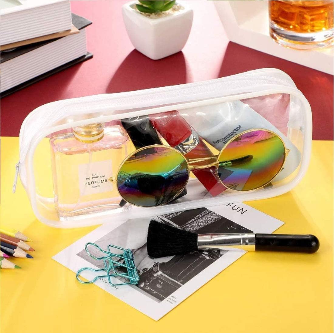 LEKEONE PVC Zipper Clear Pencil Bag, 2 Pieces, Transparent