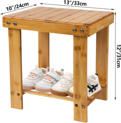 Bamboo Bench Seat Stool for Kitchen Student Shower Plant Footrest Stool Organizer for Shampoo Towel Natural Material Works in Bathroom Living Room Bedroom Garden Leisure