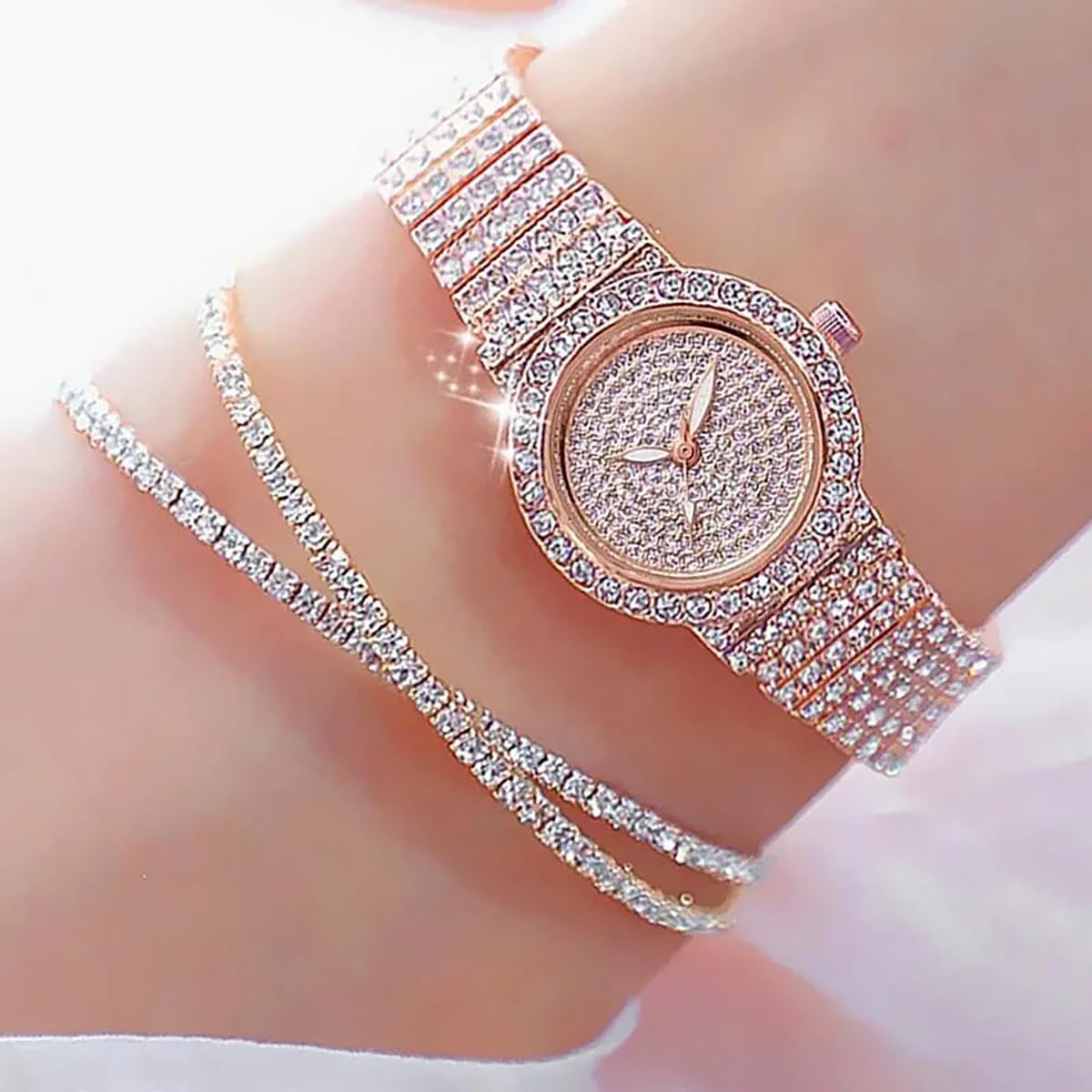 Luxury Womens Watch with Bracelet Gifts Set Rose Gold for Lady Female Elegant Wrist Watches Ladies Stylish Bracelet Watches