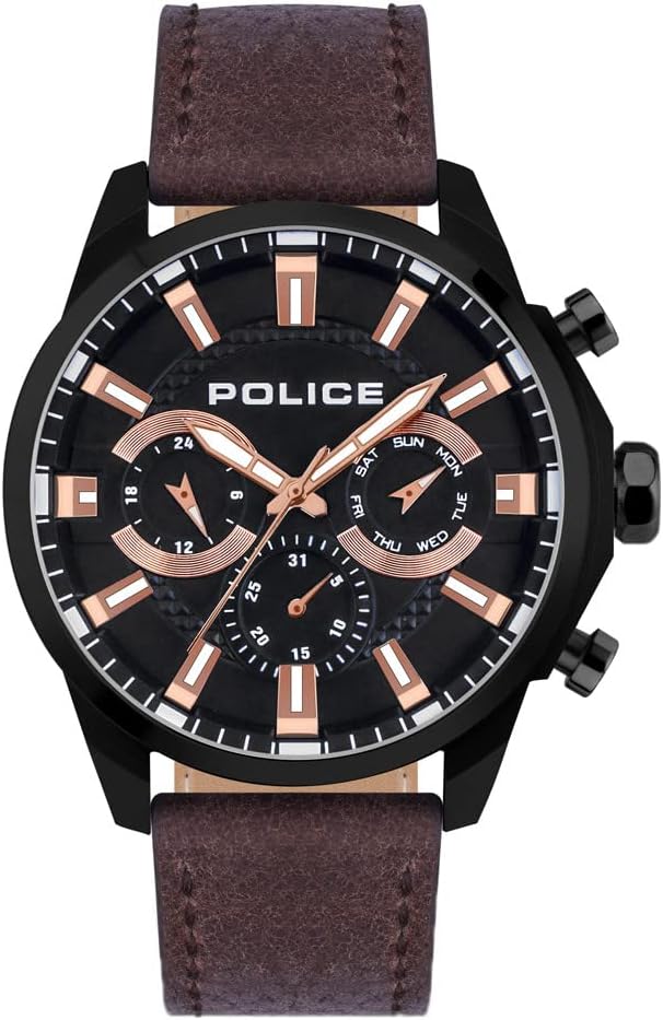 Police Menelik Hybrid Quartz Automatic Movement Leather Strap Watch for Men